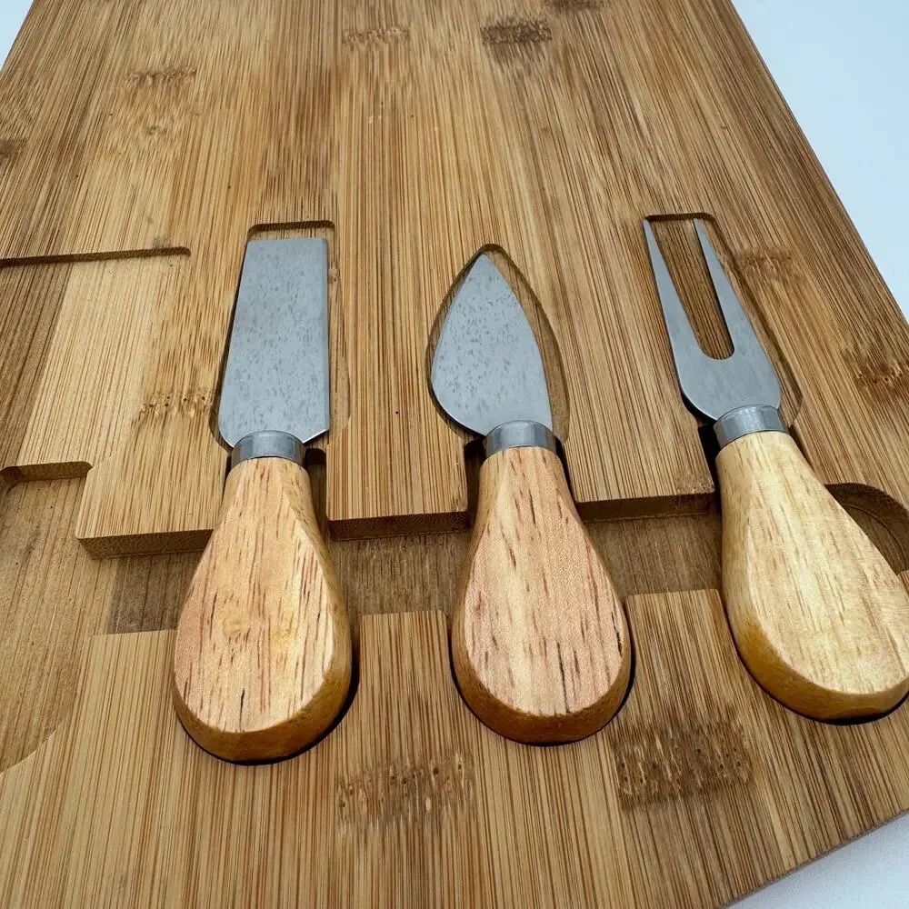 Bamboo Cheese Board Charcutterie Board with 3 Utensils Stainless Steel